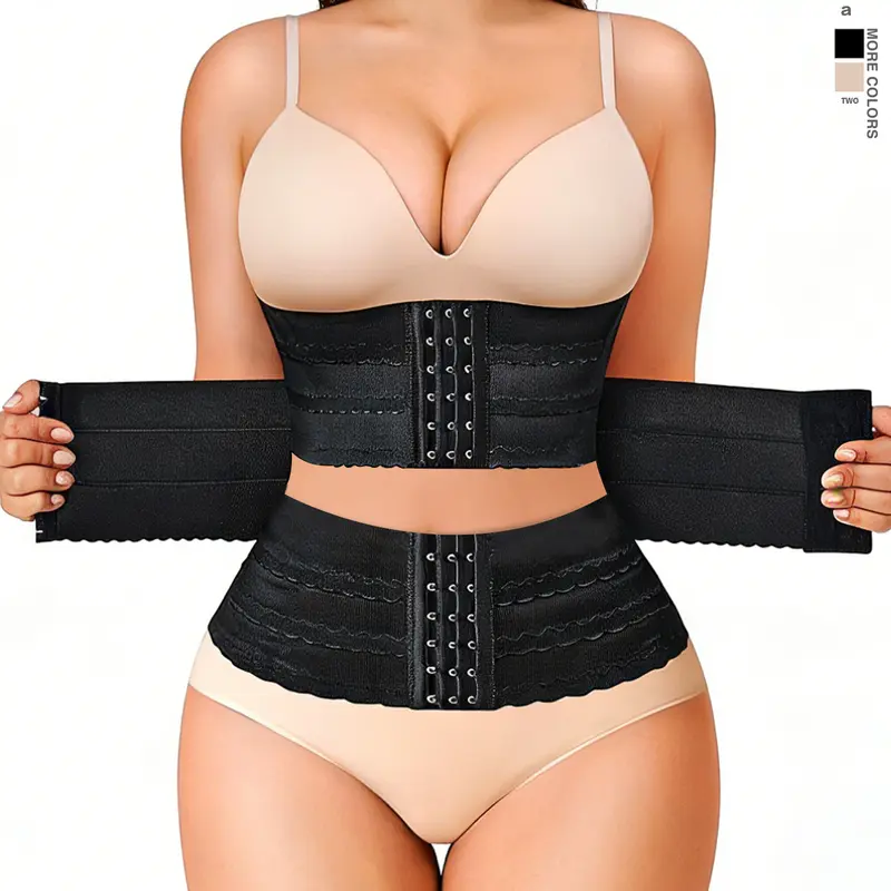 Women's Basic Solid 3-Sectional Adjustable Hook & Eye Closure Waist Trainer, High Stretch Tummy Control Shaping Belt for Daily Wear, Women's Shapewear, Underwear, Body Sculpting Belt