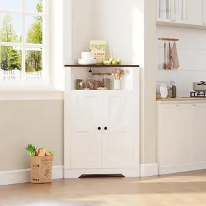 Farmhouse Corner Storage Cabinet with Door & Adjustable Shelf, Small Floor Unit