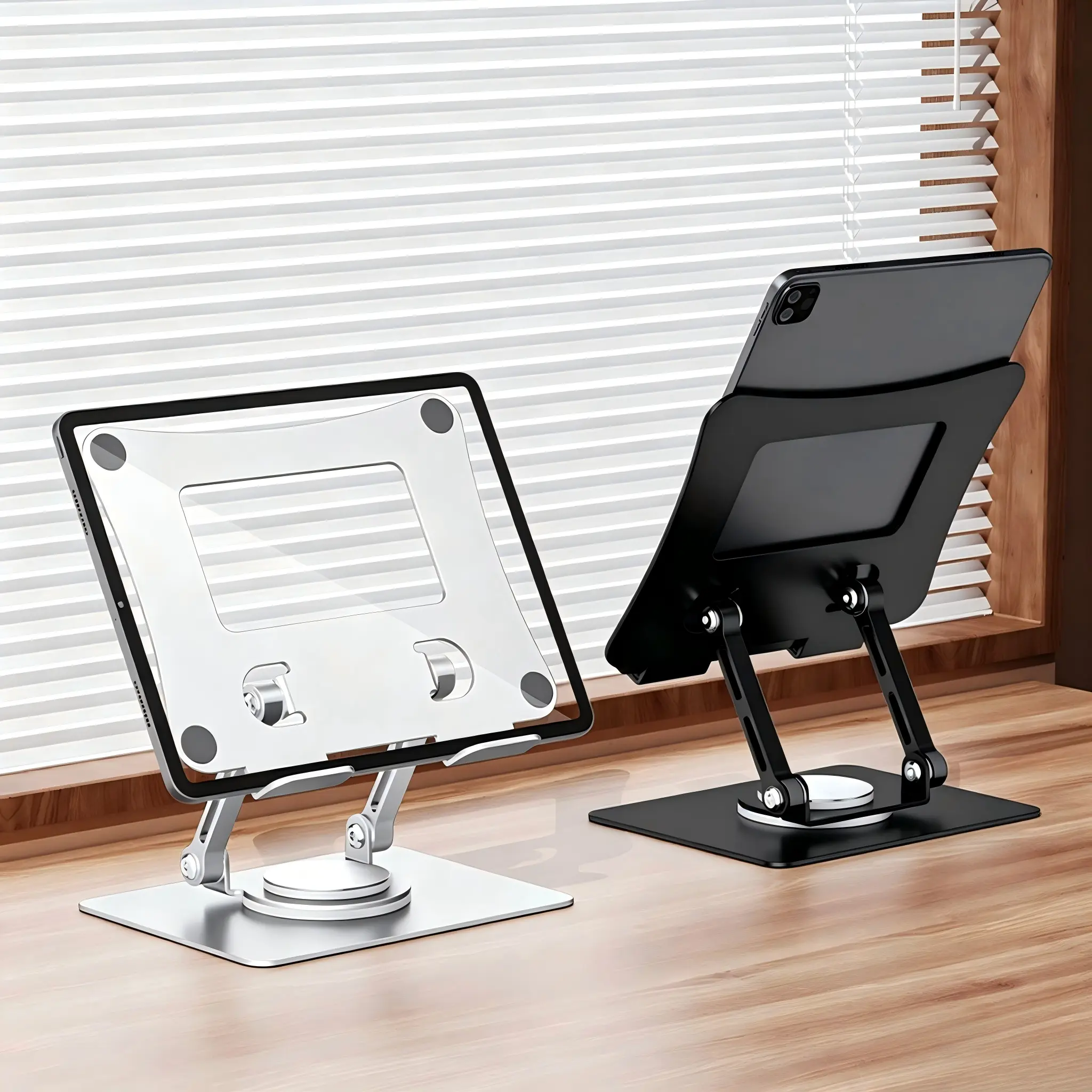 360° Rotatable Folding Metal Tablet Stand - Compact Cell Phone Stand for Desk, Adjustable Desktop Holder Gadget for iPad, Smartphone, Home Office Use, Phone Kickstand Accessories