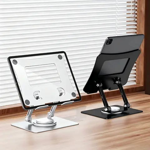 360° Rotatable Folding Metal Tablet Stand - Compact Cell Phone Stand for Desk, Adjustable Desktop Holder Gadget for iPad, Smartphone, Home Office Use, Phone Kickstand Accessories