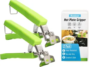 2 Pack Hot Plate Gripper Tongs Non-Slip Clips For Moving Hot Bowls Pizza Pans Microwave Oven Cookware Food Handling Kitchen Safety Tool (Green )