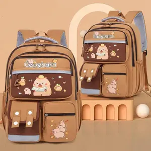 Large Capacity Capybara Backpack Adjustable Strap Nylon Cute Animal Bookbag Lightweight Korean Style Student School Bag