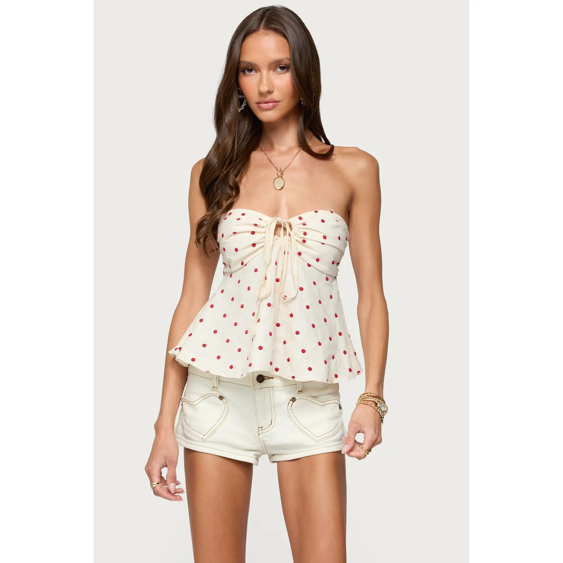 Izzey Polka Dot Strapless Babydoll Top
