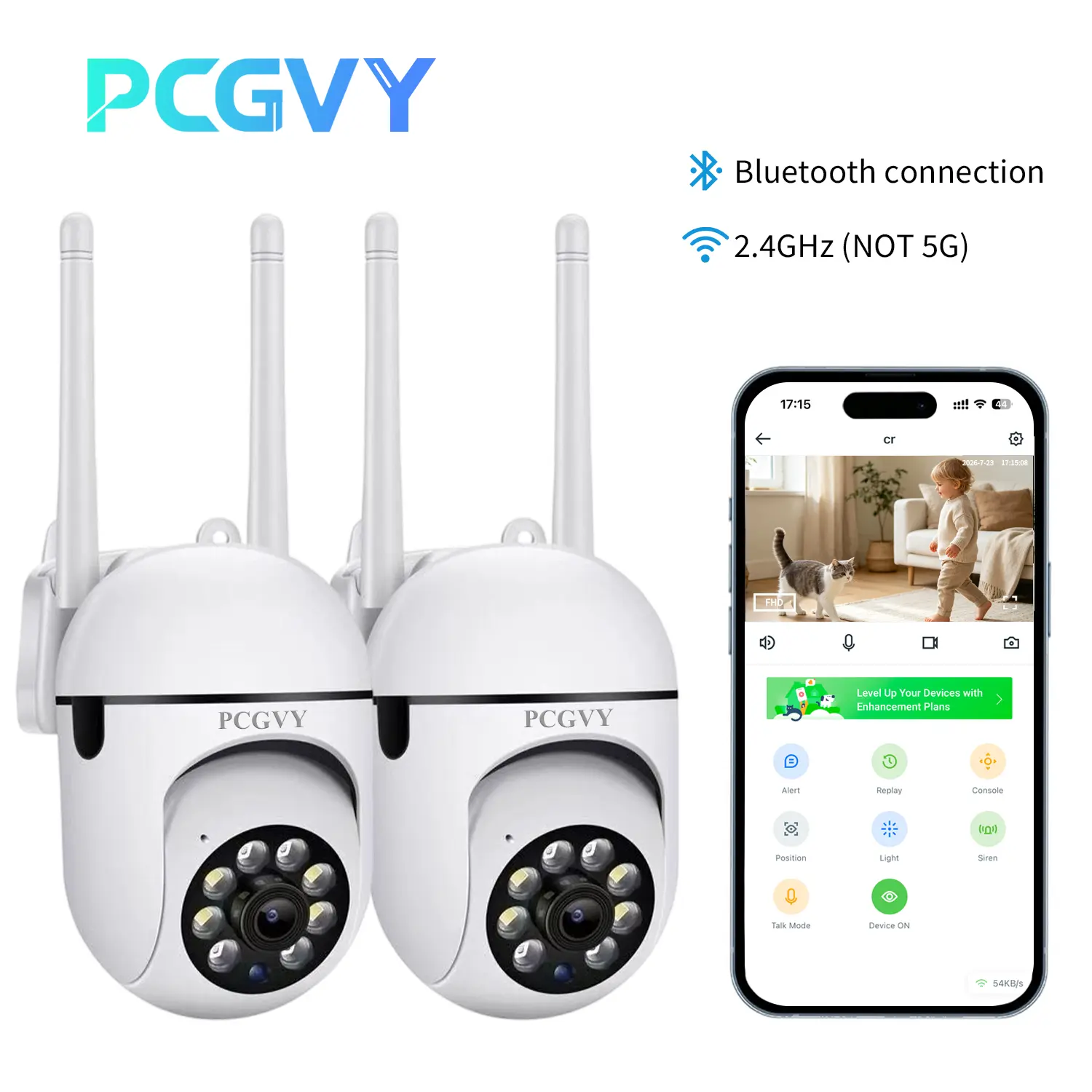 PCGVY FHD Wired Power Indoor Security Camera - 360° PTZ Motion Monitoring, AI Tracking, Color Night Vision, 2-Way Audio, App Compatible Live Feed, Remote Control, Real-Time Alerts, Micro SD Card 24/7 Recording Support (Baby Monitor), Phone