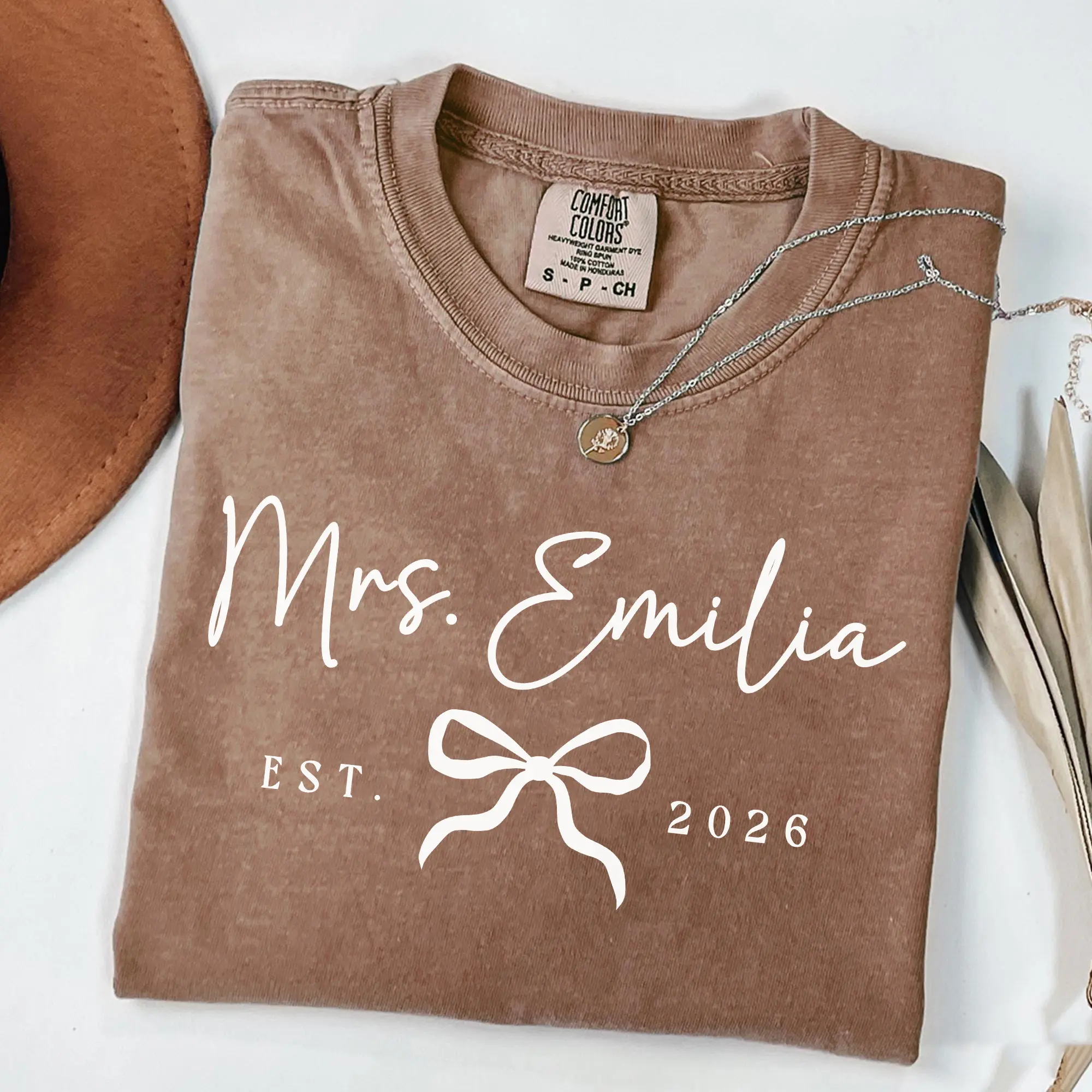 Custom Mrs Shirt, Comfort Colors Future Mrs Last Name Tshirt Bride Personalized Gift for New Wife T Shirt Honeymoon Tee Engagement Gift Casual Cotton