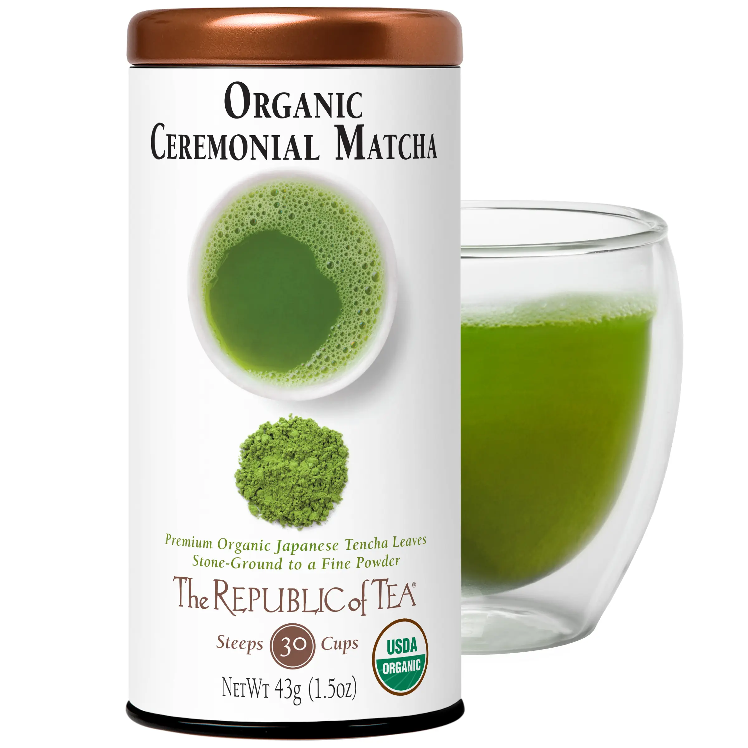 The Republic of Tea - Organic Full-Leaf Japanese Matcha Green Tea Powder - 1.5 oz Tin | Steeps 30 Cups
