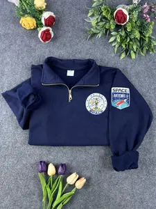 Moon Mission Embroidered Quarter Zip, Space Enthusiast Pullover, Astronaut Sweatshirt, Lunar Exploration 1/4 Zip Sweater, Space Lover Gift