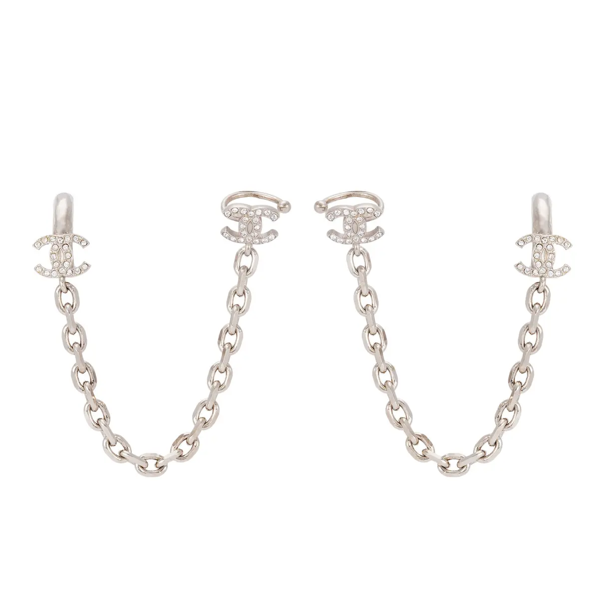Pre-owned Chanel Strass CC Chain Link Ear Cuff Earrings JLP010944 Joyce