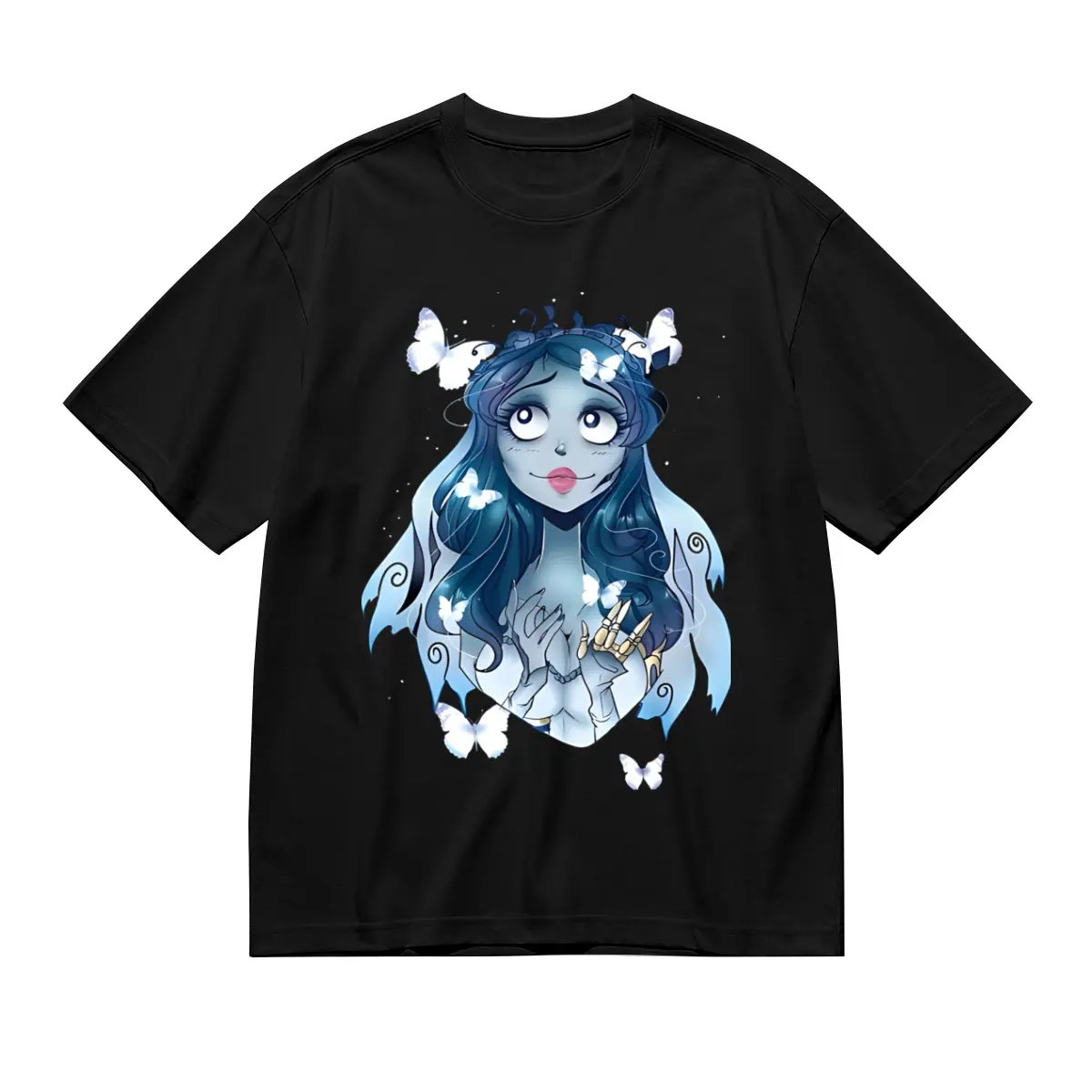 1pc Women'S Casual Round Neck Polyester T-Shirt, Drawn Corpse Bride Graphic, Knitted Fabric, All-Season Fashion Tee