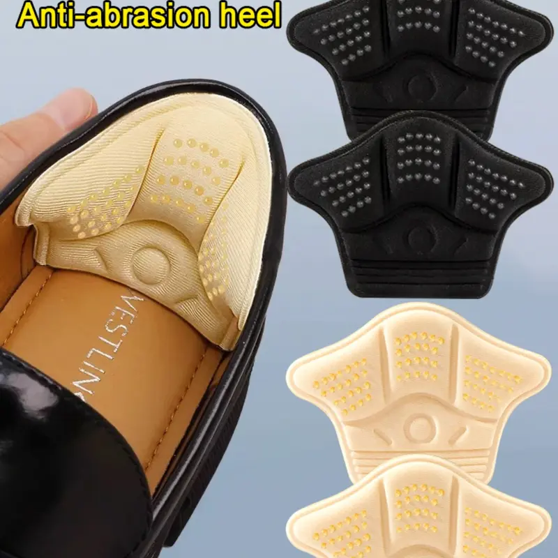 4 pieces of self-adhesive thick sponge insoles, anti-abrasion heel pads, suitable for large-sized shoes to adjust to smaller sizes, black/mustard color sports shoe protectors, casual shoe protective pads, Adhesive Inserts, Sticky Inserts
