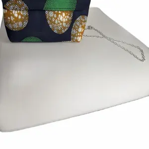 Elegant Chain Strap Bag with Geometric Patterns and Navy Blue Base