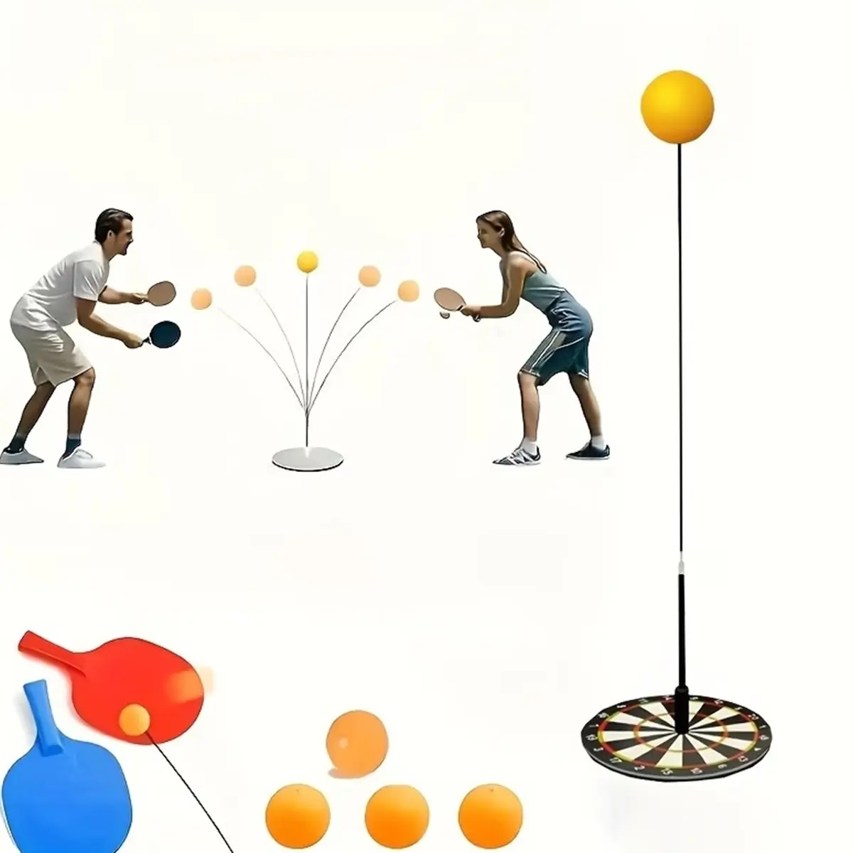 New Model Table Tennis Training Device - Table Tennis Racket Elastic Soft Shaft Set - Single-person Indoor Training Tool for Playing Table Tennis - Enhances Reaction Speed / Skills / Control Stability - Table Tennis Training Equipment