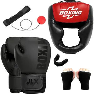 7 count Boxing Set: Headgear, Upgraded Gloves, Supportive Hand Wraps, Shock-Absorbing Mouth Guards, and a Reflex Ball. Ideal for Solo Boxing .