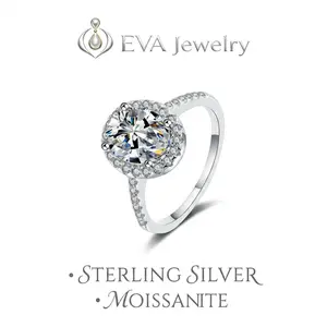 [EVA Jewelry] Oval Piegion Egg 2CT 925 Sterling Silver Synthetic Moissanite Ring