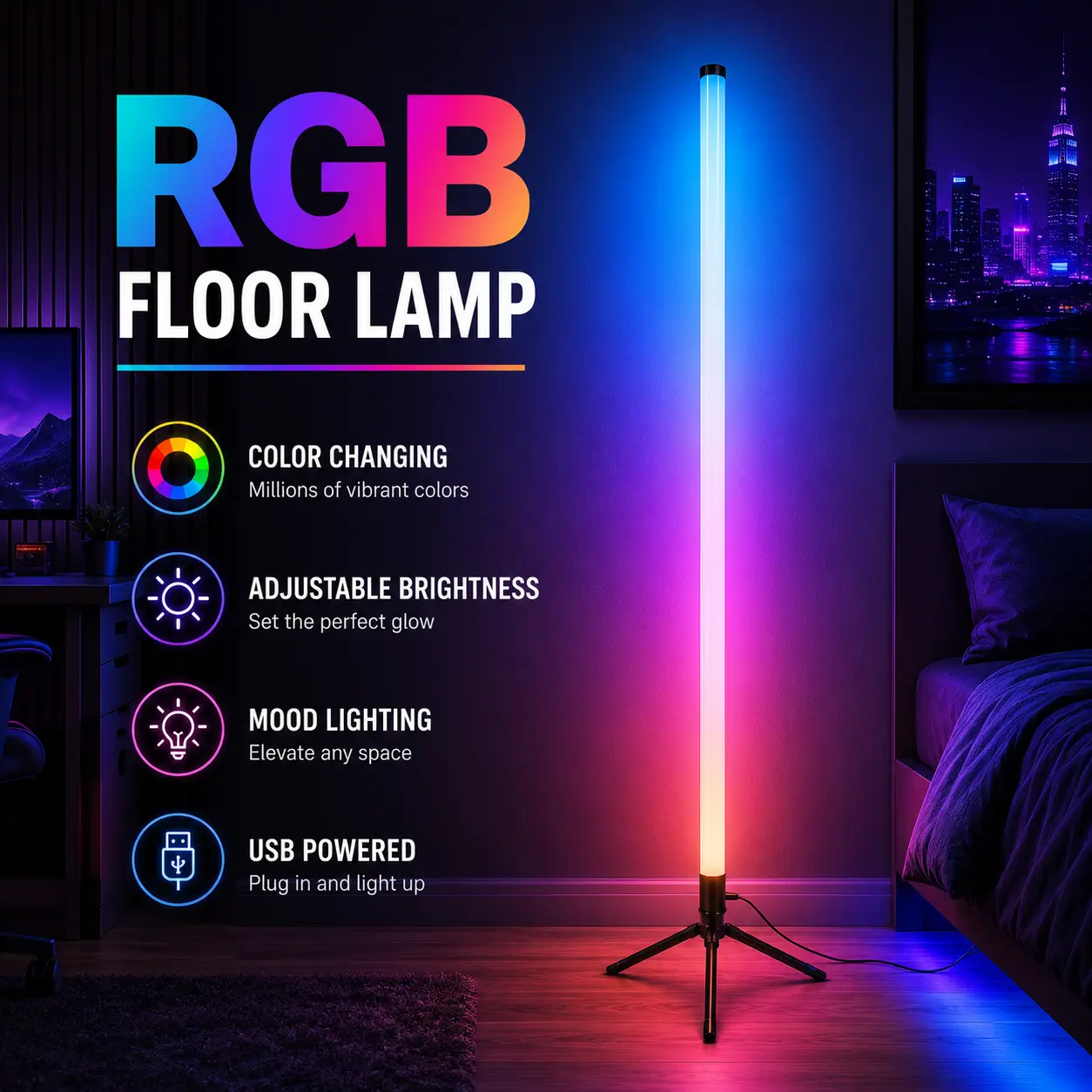 RGBIC Triangle Corner Floor Lamp, Slim Vertical Color-Flow Light with App & Remote Control, Adjustable Brightness and Timer for Bedroom, Gaming Desk & Living Space