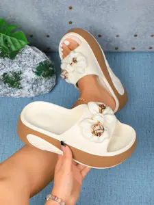 Women's Bowknot Design Slides, Casual Comfortable Platform Slippers for Summer, Lightweight Breathable Slides for Indoor & Outdoor Wear, Sandals, Bow Decor Sandals