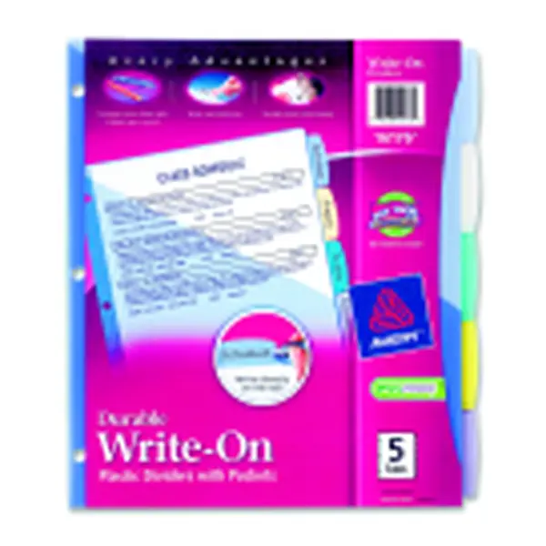 Avery 5-Tab Reusable Plastic Binder Divider, 11x8.5 in Translucent Office Accessory, Eraser-Writable with 50% More Space, Customizable Plastic Pocket for Extra Storage