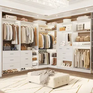 Unikito Wood Wardrobe with 3 Drawers, 600lb Capacity Freestanding Wardrobe Organizer, Anti-Tip Kit Included, for Bedroom Storage, in White/Black/White Oak/Grey