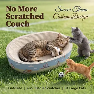 Soccer Theme 2-in-1 Cat Scratcher Bowl | Anti-Scratch Furniture Lint-Free Oval Cat Scratching Board, Durable Corrugated Cardboard Lounge Bed for Large Cats & Indoor Cats. anti-slip design. cat toys, Summervibes, petlovers