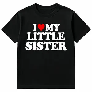 Made in USA I Love My Little Sister Heart Funny Fun Gift Unisex T-Shirt Black Cotton Crew Neck S-5XL Festive Christmas Tee