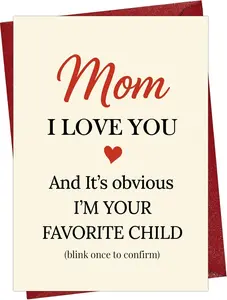 Funny Mothers Day Card for Mom – Hilarious I Love You Card for Mum with Envelope from Daughter and Son – Sweet Mother's Day Cards for Stepmom, Grandma, or Mother Figures 5x7