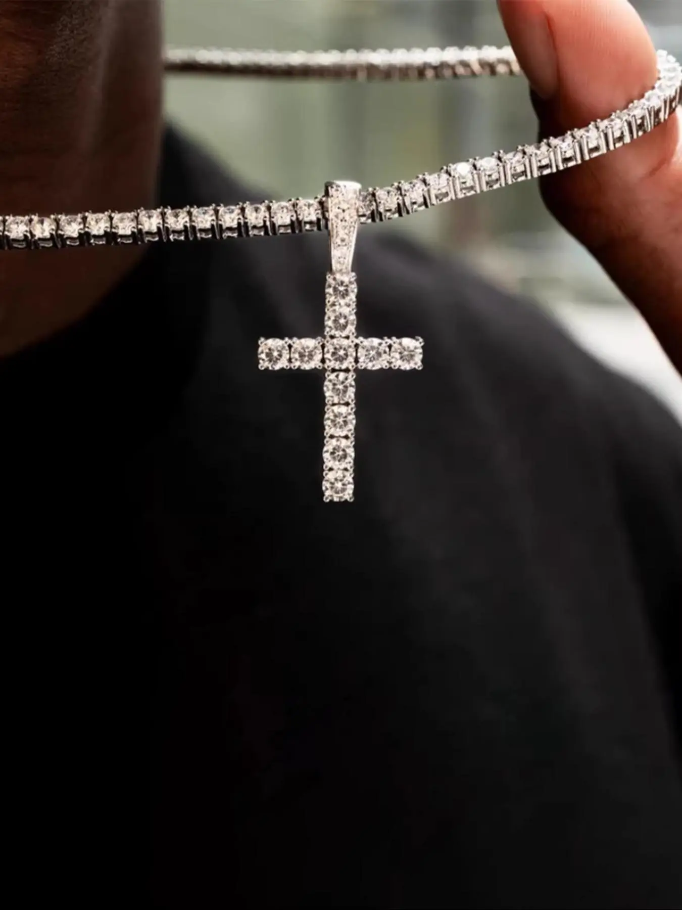 Punk Style Cross Pendant Necklace, Gothic Cross Design, Rhinestone Decor Cuban Rope Chain Necklace for Party, Daily Decor, Trendy All-match & Exquisite Hip Hop Jewelry for Birthday Gift, Cuban Link Necklace