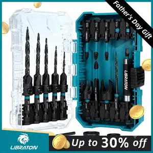 【Fathersdaygift】Libraton Countersink Drill Bit Set, 19 Pcs Tapered Drill Bits for Woodworking, Counter Sink Drill Bit Wood Plug Cutter Extendable Bit Holder 1/4" Hex Shank Screwdriver Bits with Storage Case outdoorfun Power Tool Wrench