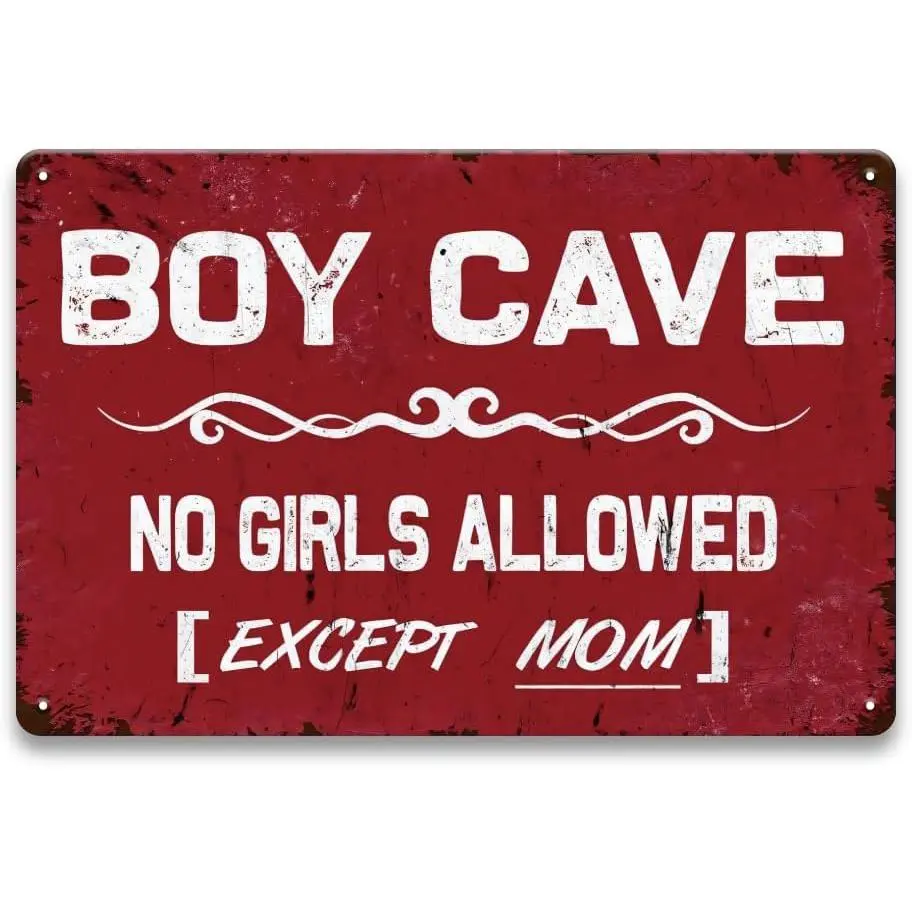 No Girls Allowed Signs for Boys - Little Man Cave Sign for Boys, Boys Only Signs for Kids Room, Boys Room, Bedroom, Boy Cave, Gaming Room Wall Art Decor, Cool Boys Gifts, 12 x 8 inch