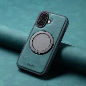 Magnet Mobile Phone Case 360° Rotating Stand Faux Leather Ring Buckle For iPhone 17 Pro Max 16 Plus 15 14 13 12 For Unisex Relatives Friends and Elders Holiday Gift Black/Brown/Blue