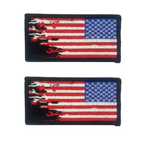 2PC Reversed Tattered 3x1.5 Inch USA Flag Hook Fastener Patch for Uniforms and Clothing