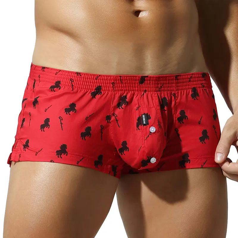 Men's Summer Boxer Shorts Button Fly Printed Comfortable Home Underwear