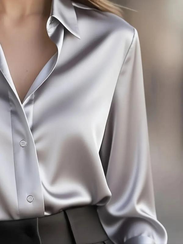 Elegant Women's Satin Blouse for Spring & Fall, Office Wear, Casual Ladies' Top, Soft and Comfortable, Pure Color Design