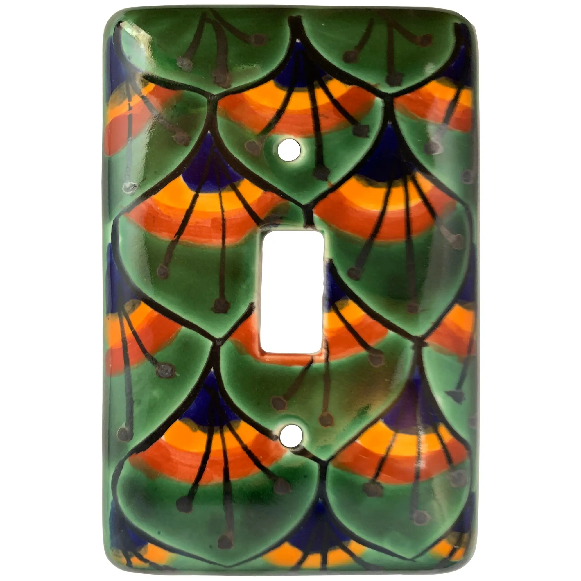 TalaMex Green Peacock Single Toggle Mexican Talavera Ceramic Switch Plate