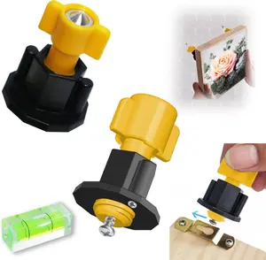 Picture Hanging Keyhole Mark Hole and Leveling Kit for Frame Mural Artworks Mounting - for Marking Slots  Keyhole etc Location Tool with Mini Bubble Level (Yellow-2pcs)