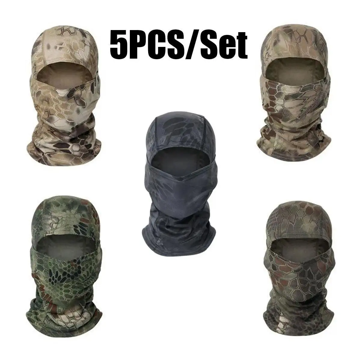 5PCS Camouflage Balaclava Protective Face Mask - UV Protection Summer Sun Hood, Breathable Motorcycle Helmet Liner, Tactical Outdoor Sports Neck Gaiter Headwear for Cycling, Running
