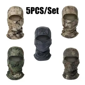 5PCS Camouflage Balaclava Face Mask, UV Protection Summer Sun Hood, Breathable Motorcycle Helmet Liner, Tactical Neck Gaiter for Cycling Running Outdoor Activities