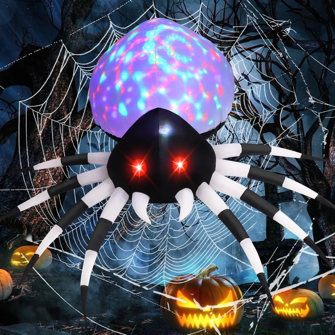 6 FT Halloween Inflatable Giant Spider with Color-Changing LED Lights, Waterproof Novelty Toy Blow-Up Outdoor Decoration for Lawn, Holiday Party