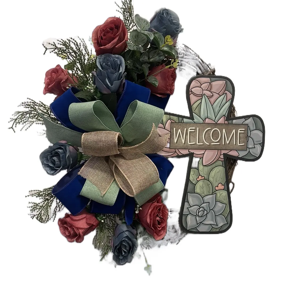 Welcome Cross Everyday Wreath Door Decor Decoration Hanging Hangable