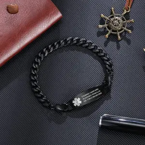 Stylish Protection - Personalized Black Stainless Steel Medical Bracelet