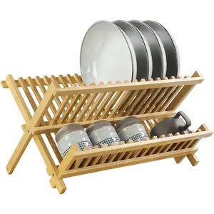Dish Drying Rack 2 Tier Foldable Plate Organizer Collapsible Plate Organizer Holder for Kitchen Countertop ()