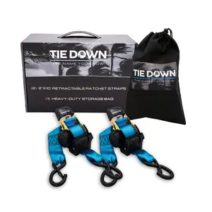 Tie Down 2 in. x 10 ft. Heavy Duty Retractable Ratchet Strap, 2-Pack Kit - 3000 lbs. Breaking Load Limit