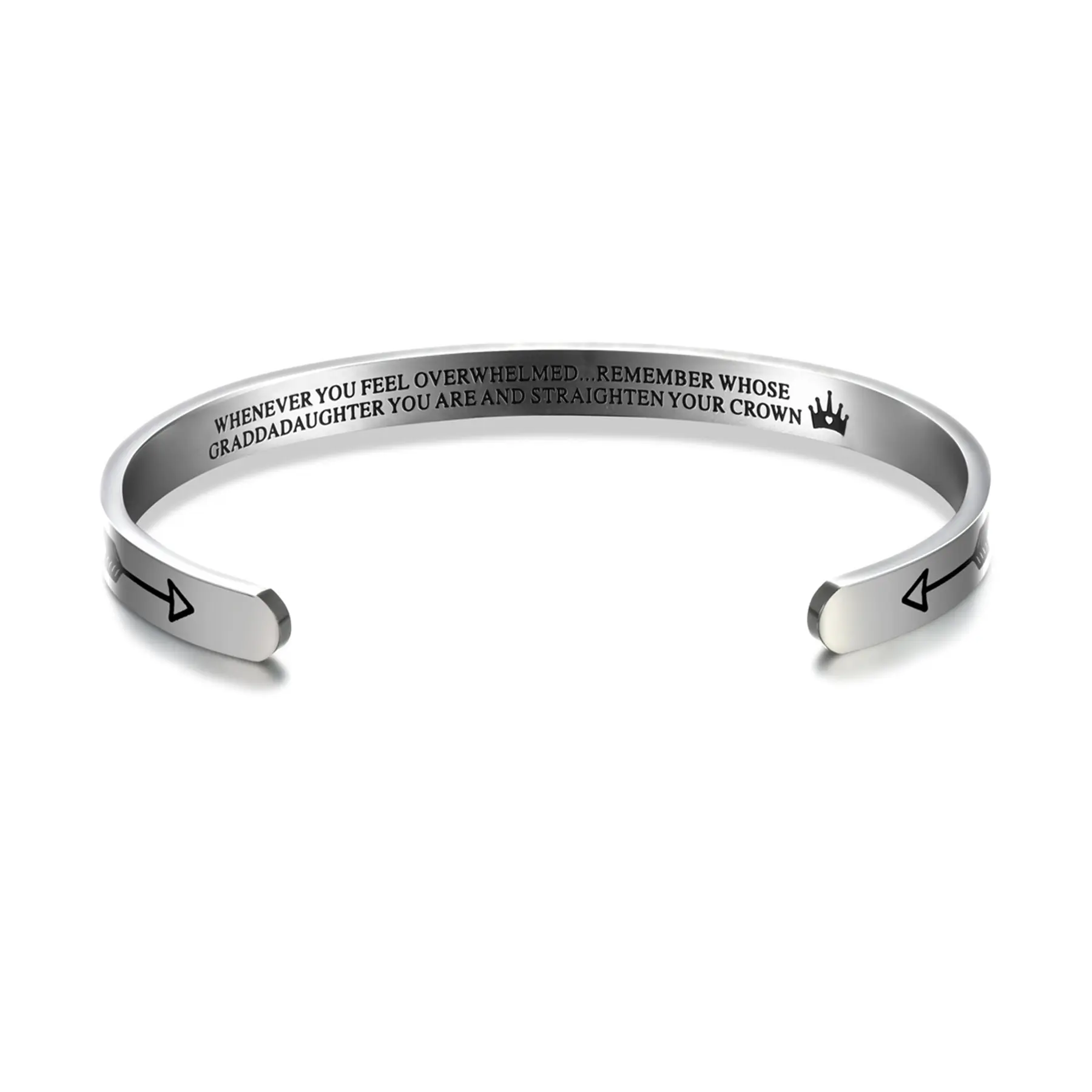 OIDEA Inspirational Engraved Cuff Bangle for Granddaughter, Tarnish-Resistant Stainless Steel, Meaningful Commemorative Graduation Gift, Meaningful Gifts, Cuff Bracelet, Sentimental, Tarnish-Free, 0.23" Band Width, Open End, 2.56" Inner Diameter
