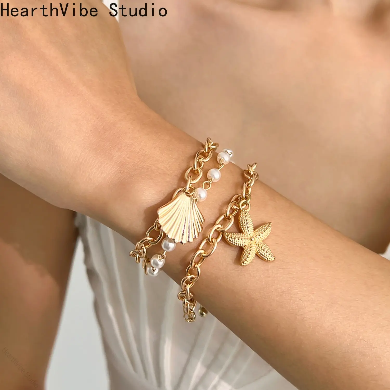 HearthVibe Studio Adjustable Beaded Necklace - Pearl Accents, Starfish Charm - Unisex Sports & Outdoor Accessory Fashion Jewelry for Daily Wear, Birthday Gift, Adjustable Beaded Design