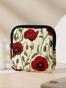 Floral Pattern Printed Coin Purse, Multi-Functional Storage Bag, Durable Polyester with Digital Print, Ideal Gift for All Seasons, Flower Pattern Wallet