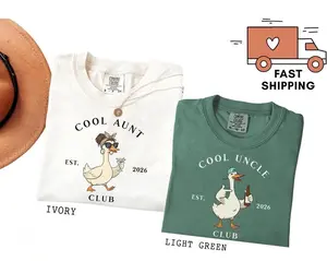 Comfort Colors Aunt & Uncle Matching Tshirt: Silly Goose Cool uncle Club, New Pregnancy Announcement Tee, Cool Uncle Shirt, Aunt Uncle Gift Graphic Tee