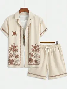 Men's Casual Fashion Outfit 2 Pieces Set: Short Sleeve Button-Down Shirt & Shorts, Relaxed Vacation Style, Fashionable & Versatile