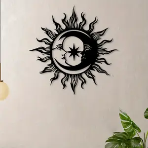 1pc Boho Sun & Moon Metal Wall Art Decoration with Weather-Resistant Coating, Stylish Statue Mural Decor for Living Room, Bedroom & Office, Ideal for Halloween, Christmas & New Year, Perfect Gift for Art Lovers