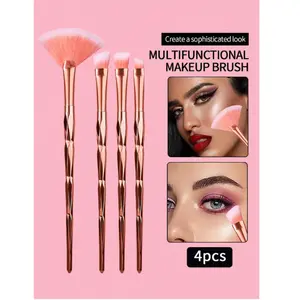 4pcs Rose Gold Makeup Brush Set, Including Fan Highlighter Brush, Eyebrow Brush, And Eyeshadow Brushes, Soft Bristles, brush mura h