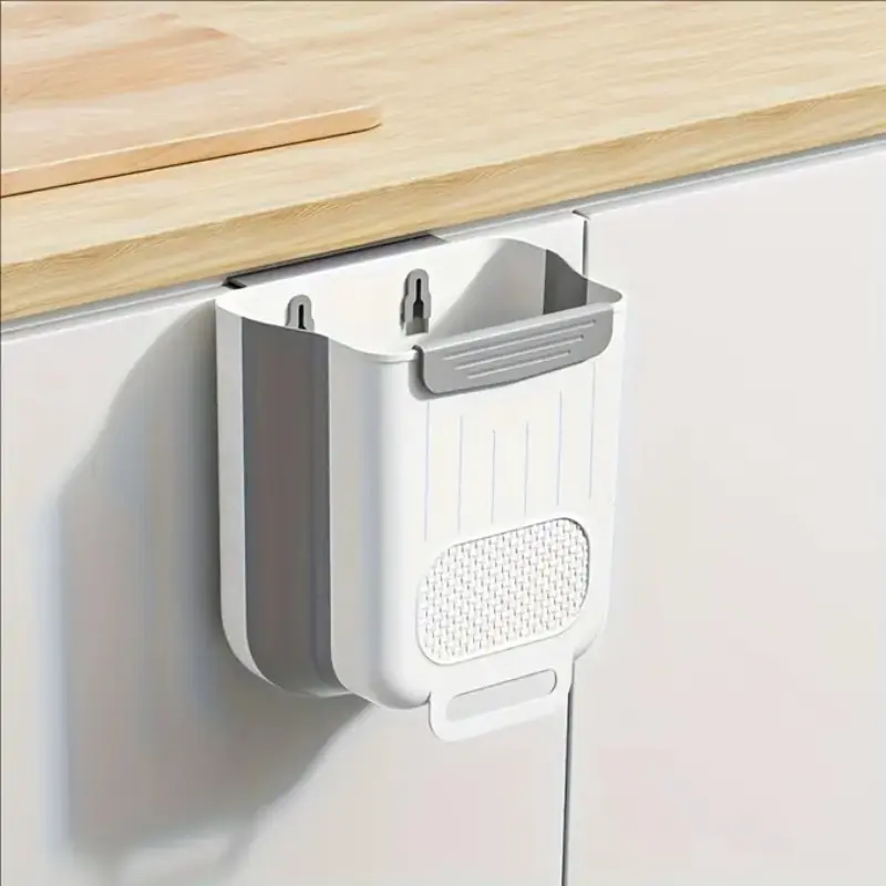 Under Cabinet Hanging Trash Can Container, No Installation Needed, Durable Plastic Kitchen Trashcan Garbage Cans with Lid, Space-Saving Drawer Organizer, Kitchen Waste Bins