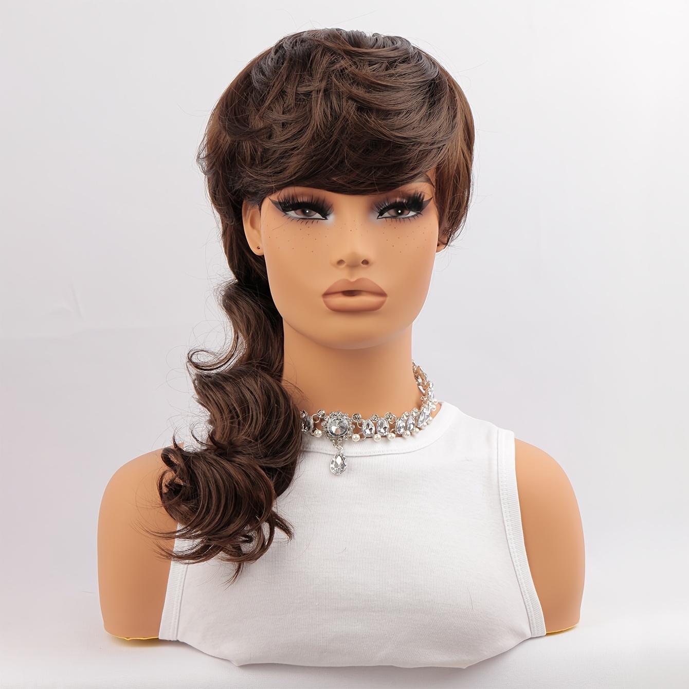 Pixie Cut Wig with Long Deep Wave Synthetic Hair and Bangs, Beginner-Friendly Mullet Style Wig